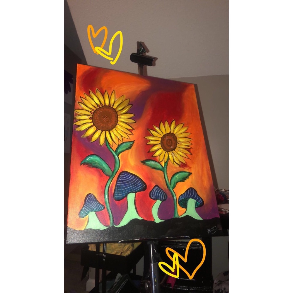 Trippy Sunflower Mushroom Canvas Painting Decor